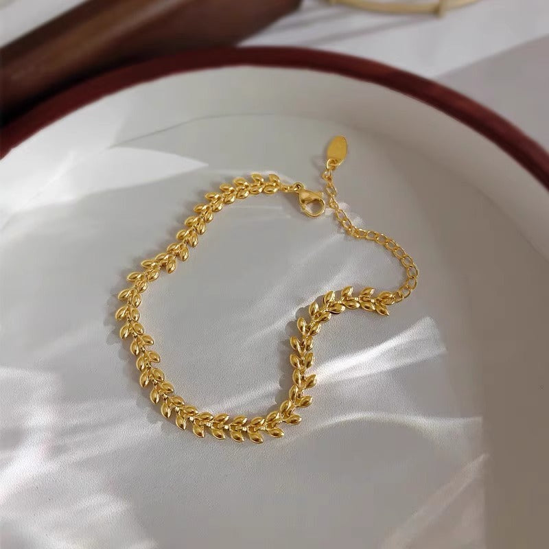 Bracciale Minimalista in Lega di Rame a Forma di Foglia Placcato Oro per Donne e Uomini