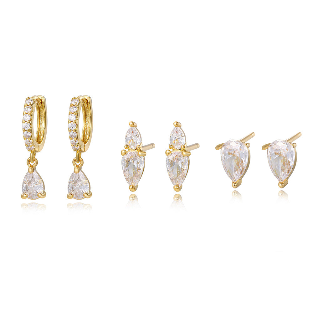 Luxury Elegant Geometric Rhinestone Inlay Alloy Earrings Set for Women