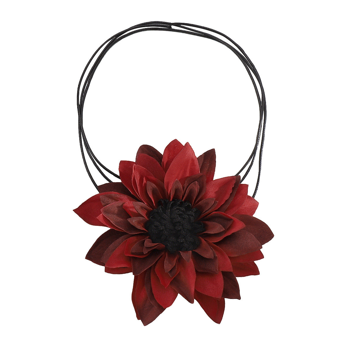 Collar floral de verano con flores de tela hechas a mano en cordón de cuero trenzado para mujer