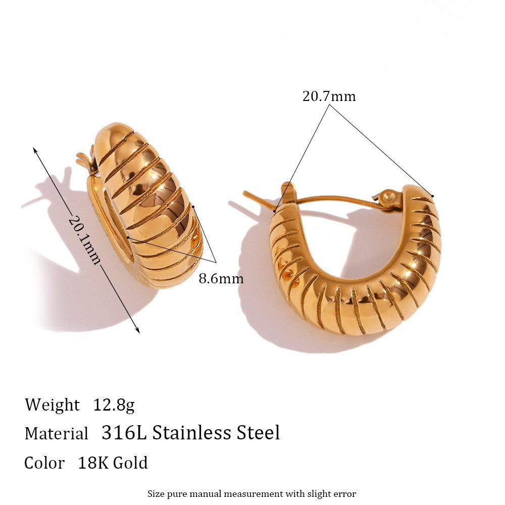 Vintage-Inspired Geometric U-Shaped Titanium Steel Earrings for Women with 18K Gold Plating