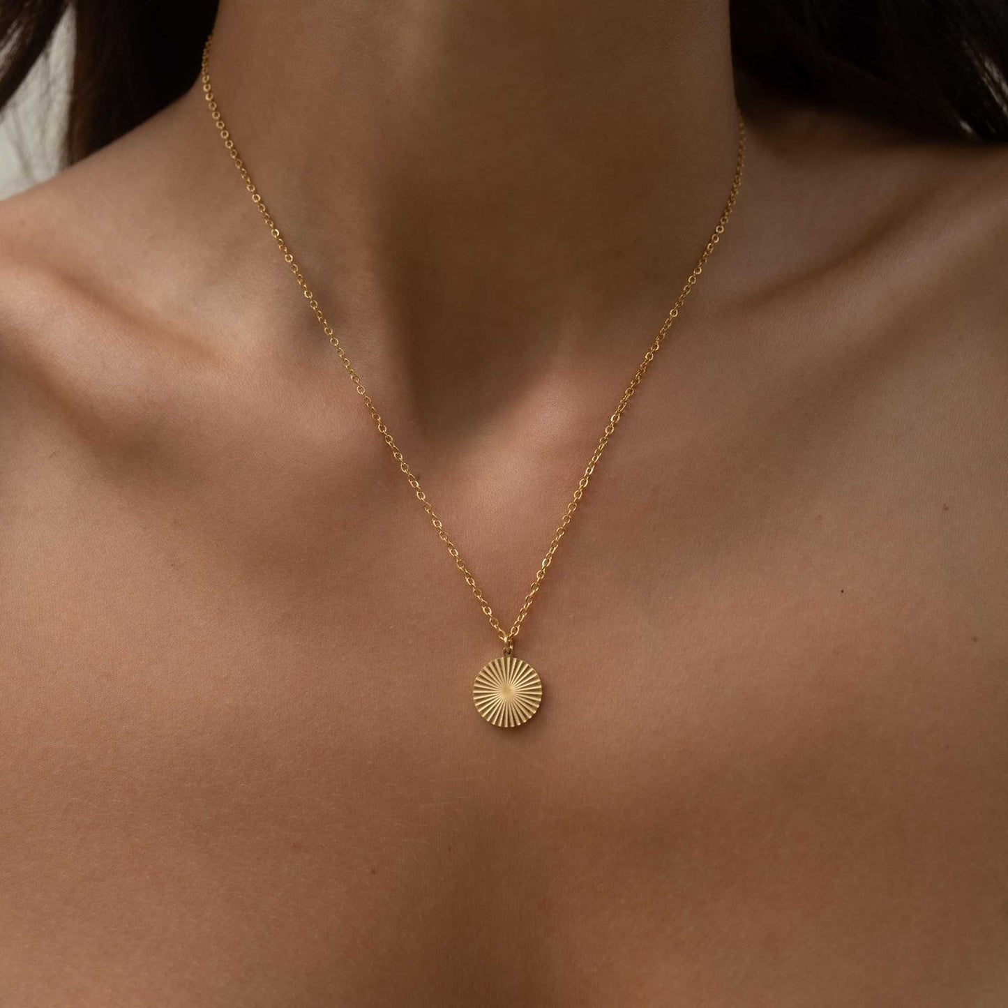 Natural Minimalist Geometric Stainless Steel and Titanium Steel Polished Sun Pendant Necklace for Women and Men