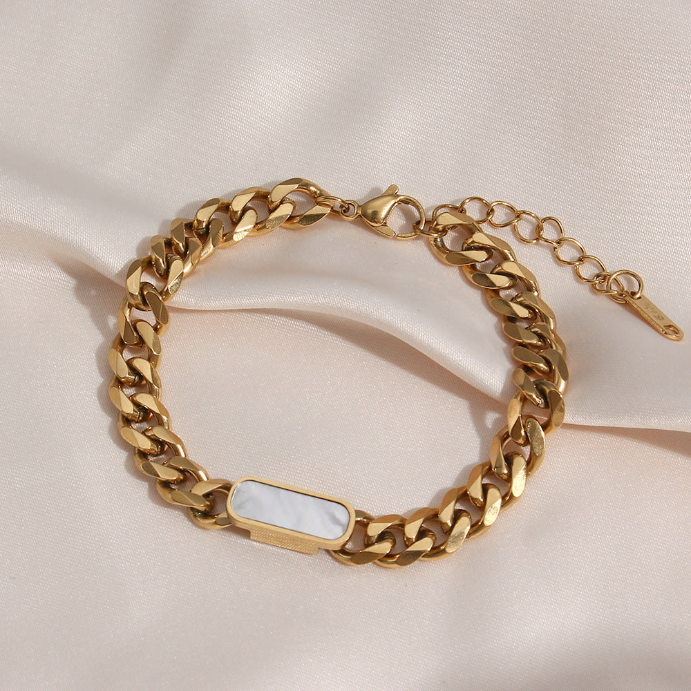 Set bracciale e collana a catena cubana geometrica vintage in acciaio inossidabile con finitura placcata