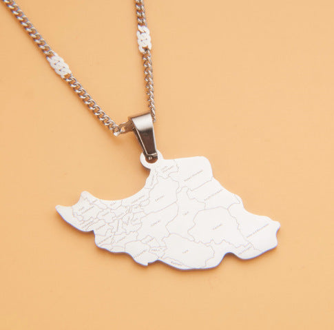 Minimalist Map City Pendant Necklace for Unisex in Stainless Steel with Titanium Steel Charm and Electroplated Finish