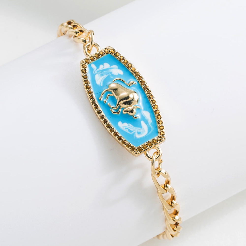 Bracciale Minimalista Zodiacale Geometrico in Rame con Placcatura in Oro 18K e Finitura Smaltata da Donna
