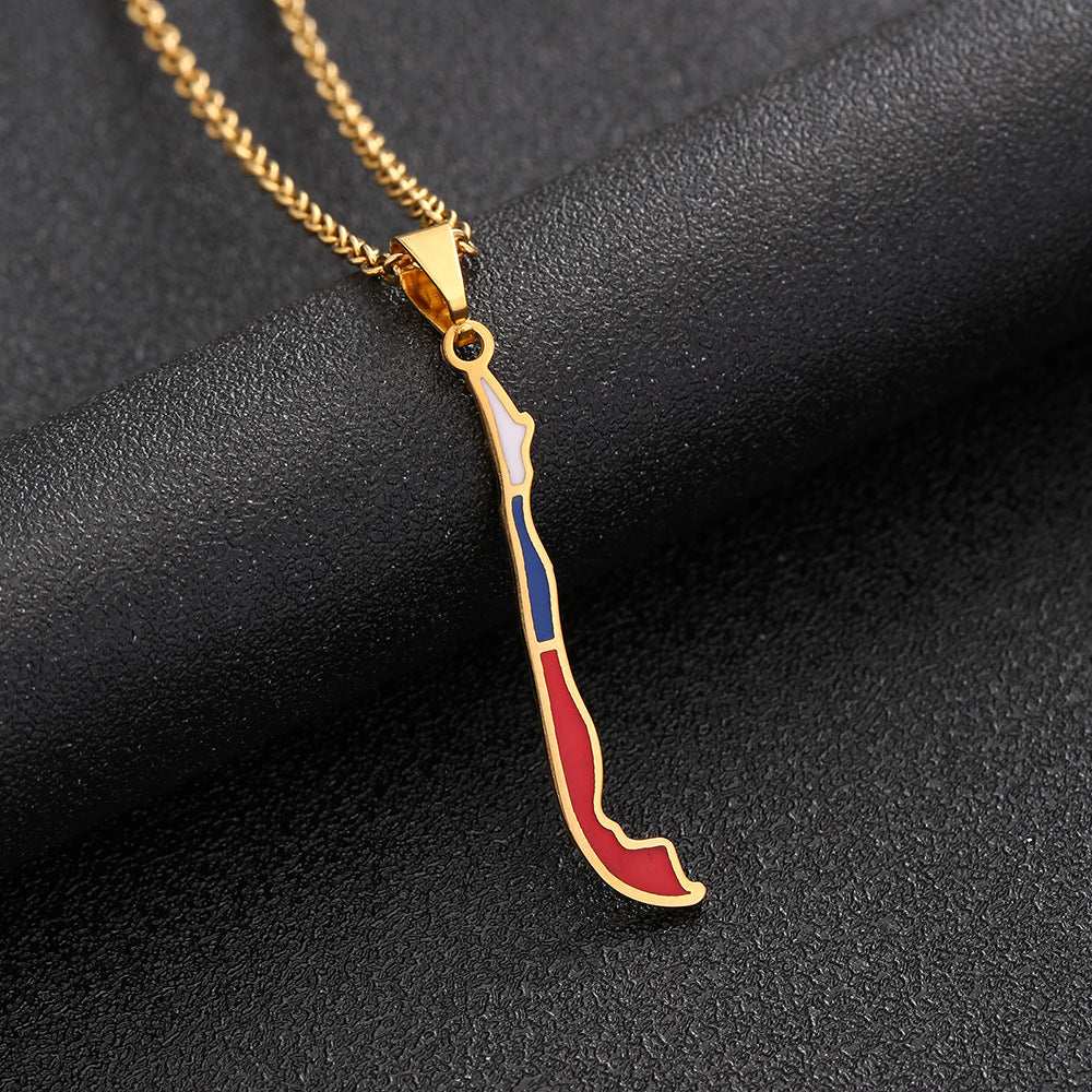 Collar con Colgante de Mapa Geométrico de Chile en Acero Inoxidable con Dije de Acero de Titanio y Acabado Electrochapado para Uso Casual de Moda Unisex
