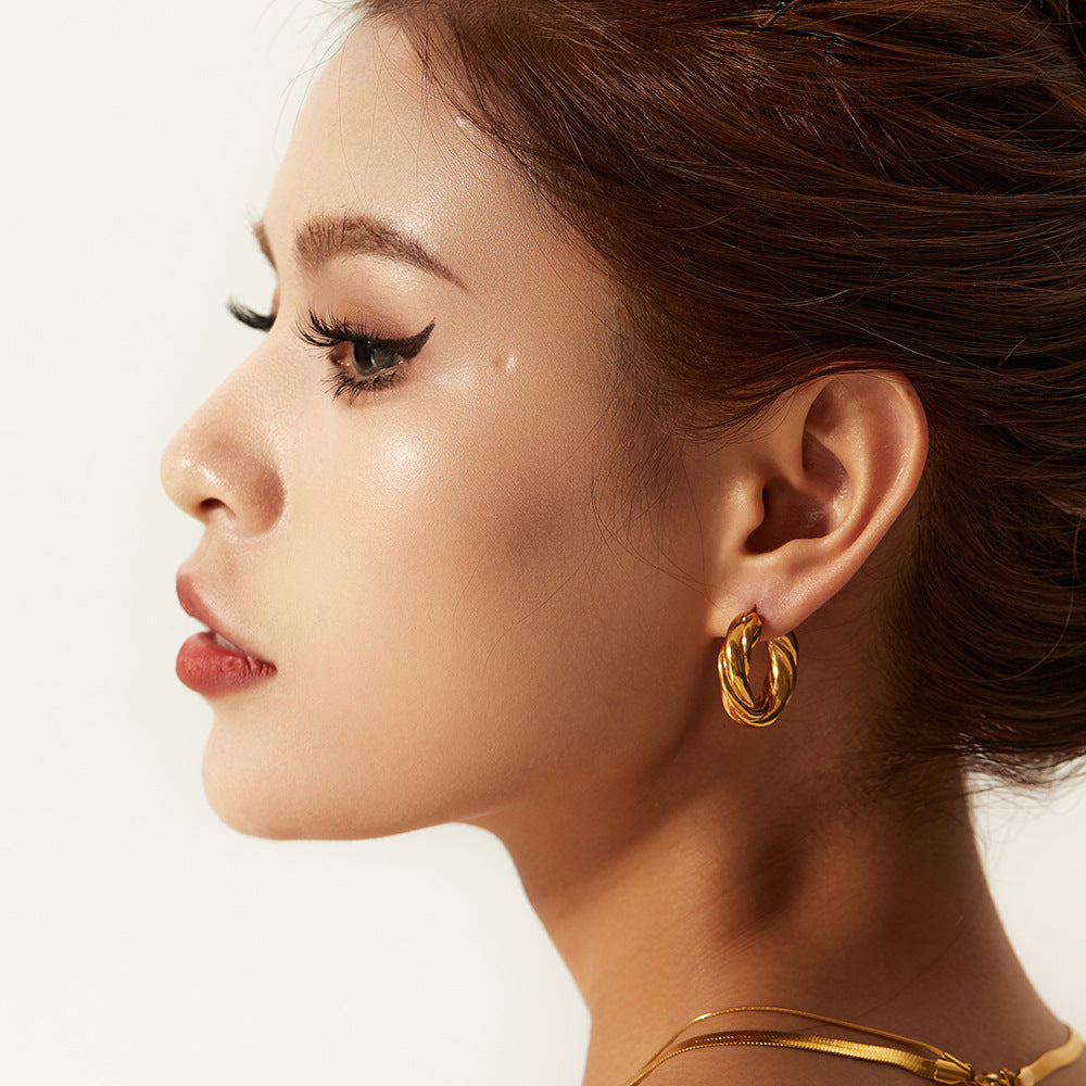 Pendientes de Aro de Acero Inoxidable Geométricos con Acabado Chapado para Mujer, Joyería de Moda Minimalista y Elegante