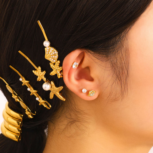 Minimalist Star and Planet Shaped Stainless Steel Earrings with Rhinestone Inlay for Women