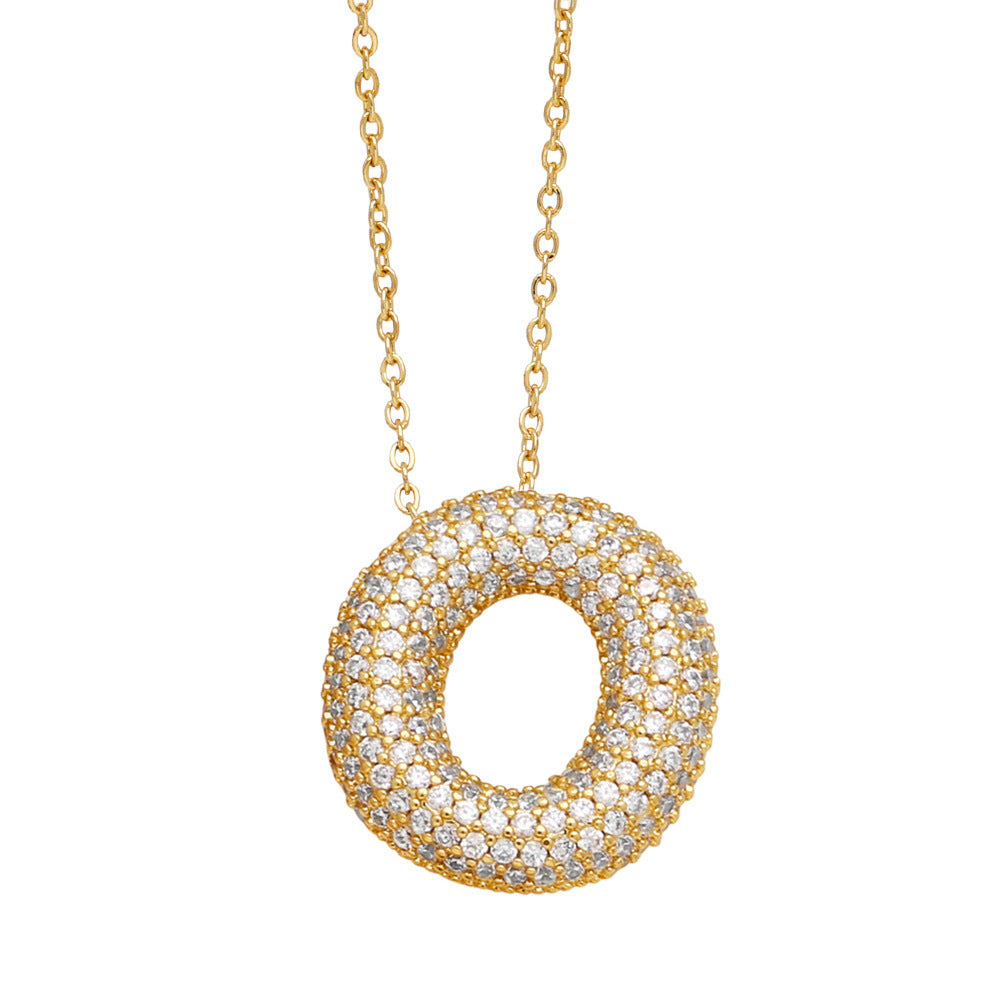 Minimalist Letter Brass Cubic Zirconia Plated Necklace Cable Chain Unisex