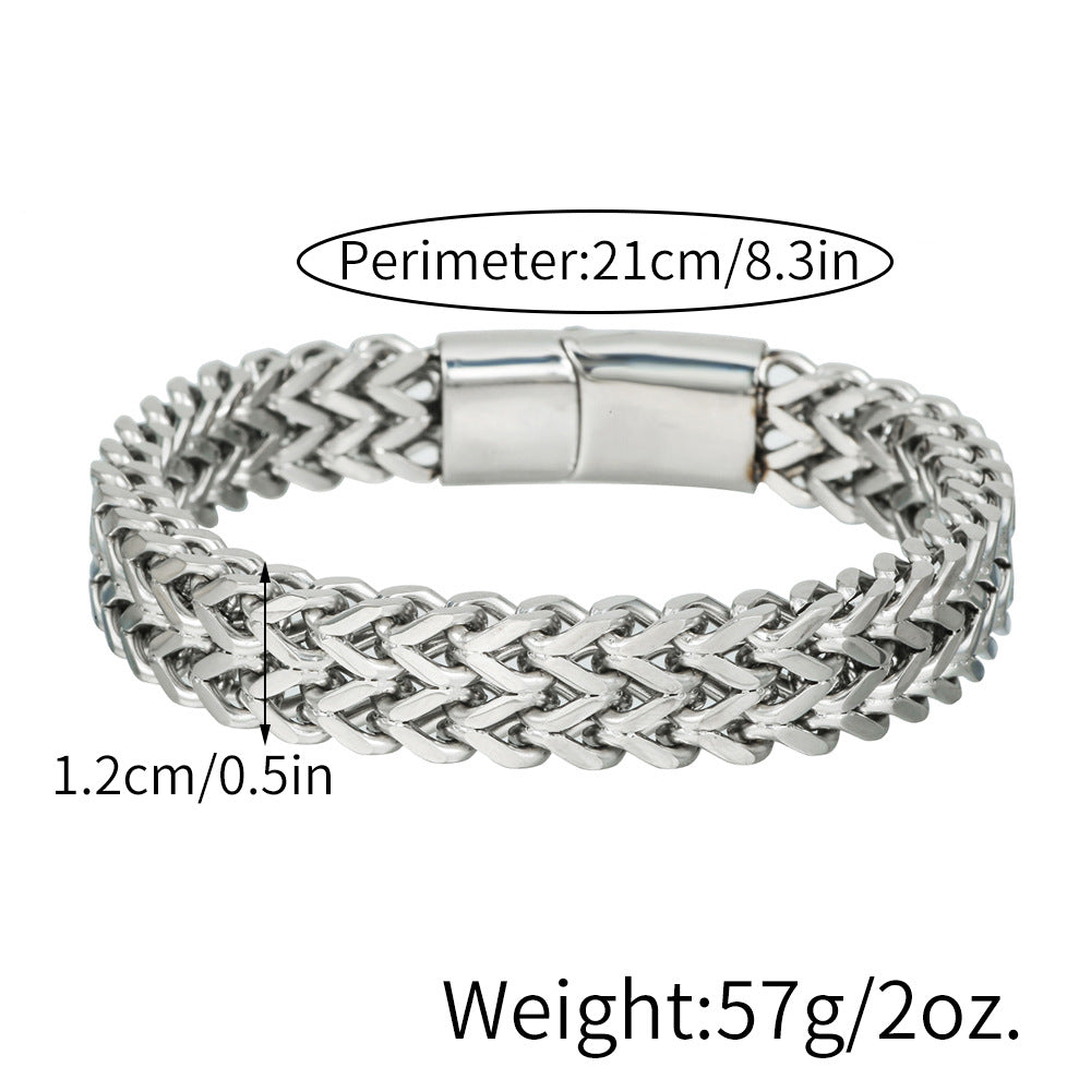 Men's Stainless Steel Plated Round Geometric Woven Double Row Dragon Bone Magnetic Clasp Bracelet