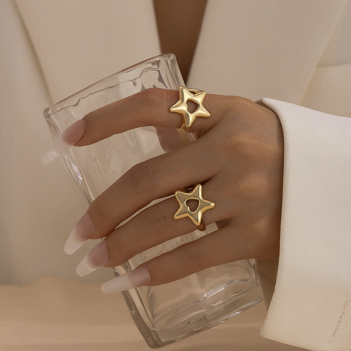 Elegant Star Heart Shaped Alloy Plated Ring Set for Women