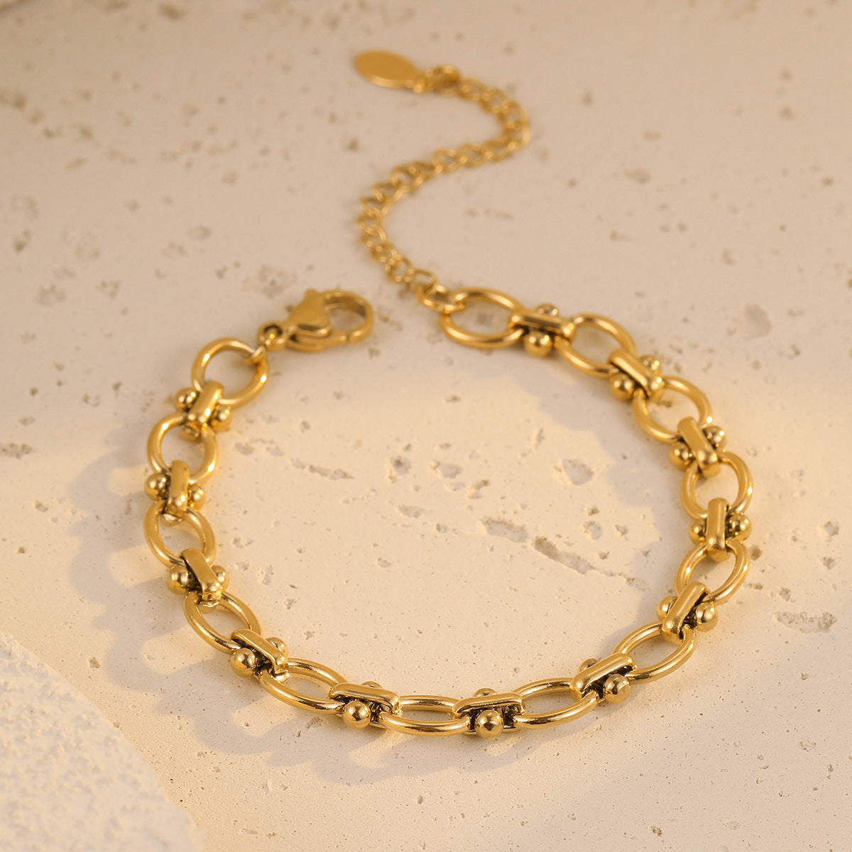 Fashionable Geometric Stainless Steel Bracelet with 18K Gold Plating for Women, Elegant Office-Ready Jewelry