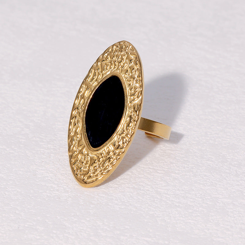 Minimalist Geometric Stainless Steel Ring with Enamel Finish for Women