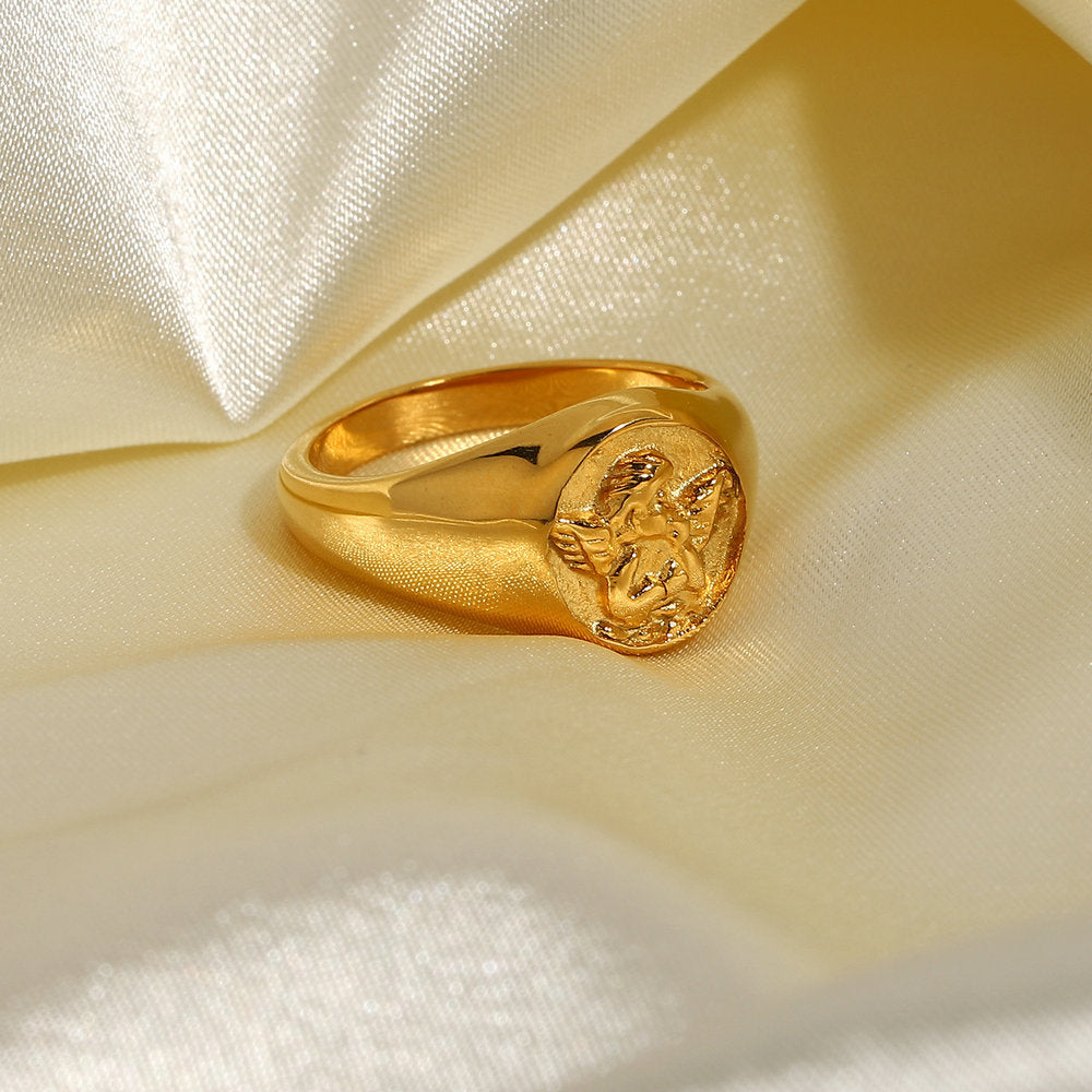 Anello INS Style da donna in acciaio inossidabile placcato oro 18 carati, forma rotonda e dettaglio simbolo infinito