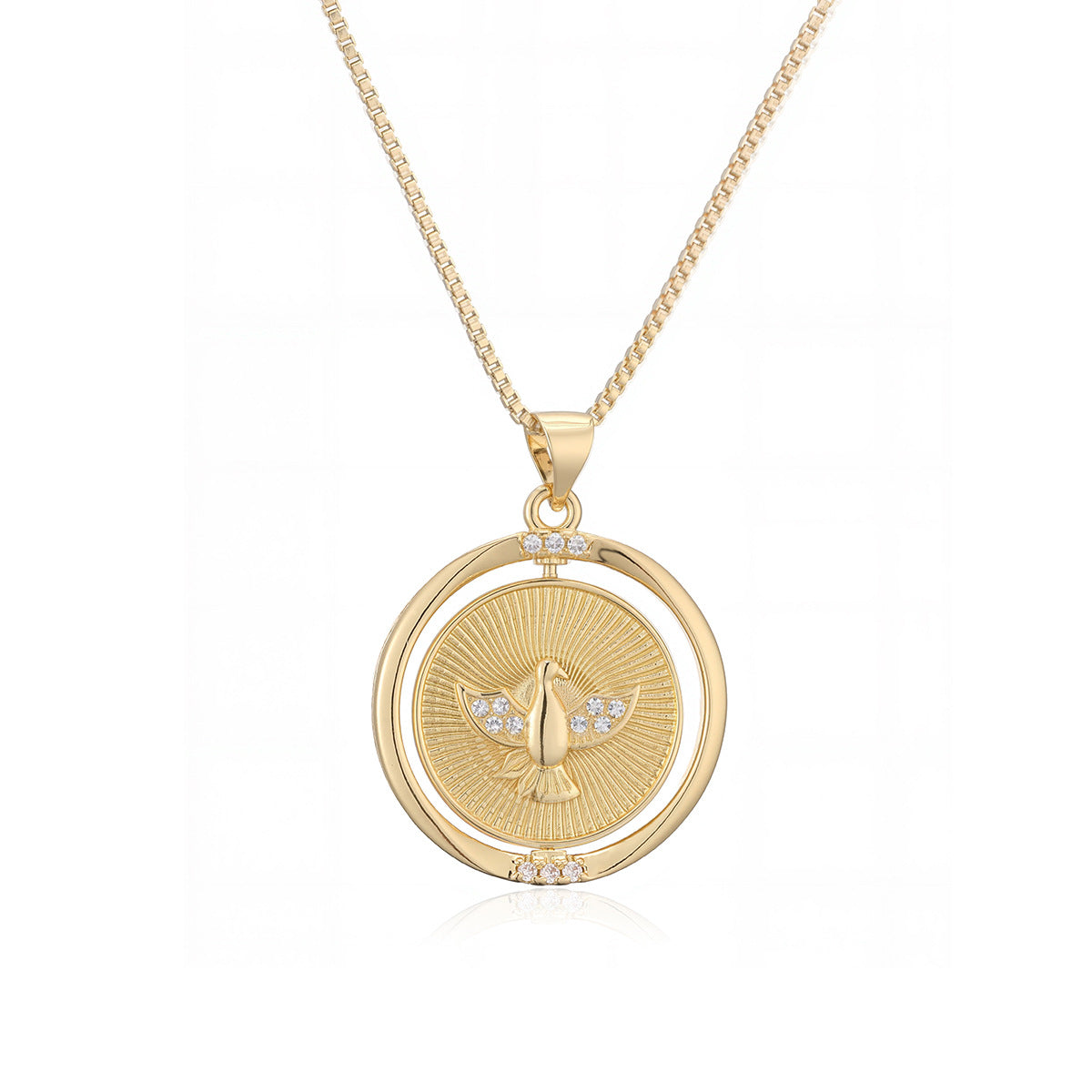 Fashion Two-Tone Plated Geometric Rotatable Eagle Pendant Necklace for Women