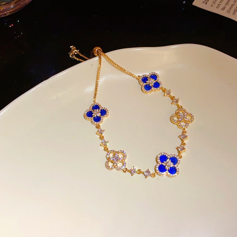 Sweet Elegant 18K Gold Plated Brass Geometric Floral Bracelet for Women