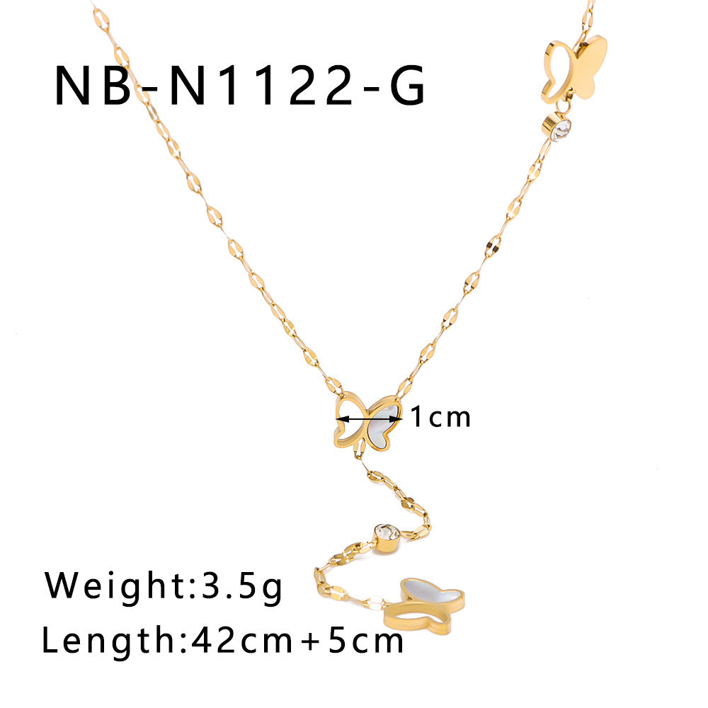 Collana pendente a farfalla minimalista in acciaio al titanio con placcatura in oro 18 carati su catena a O da donna