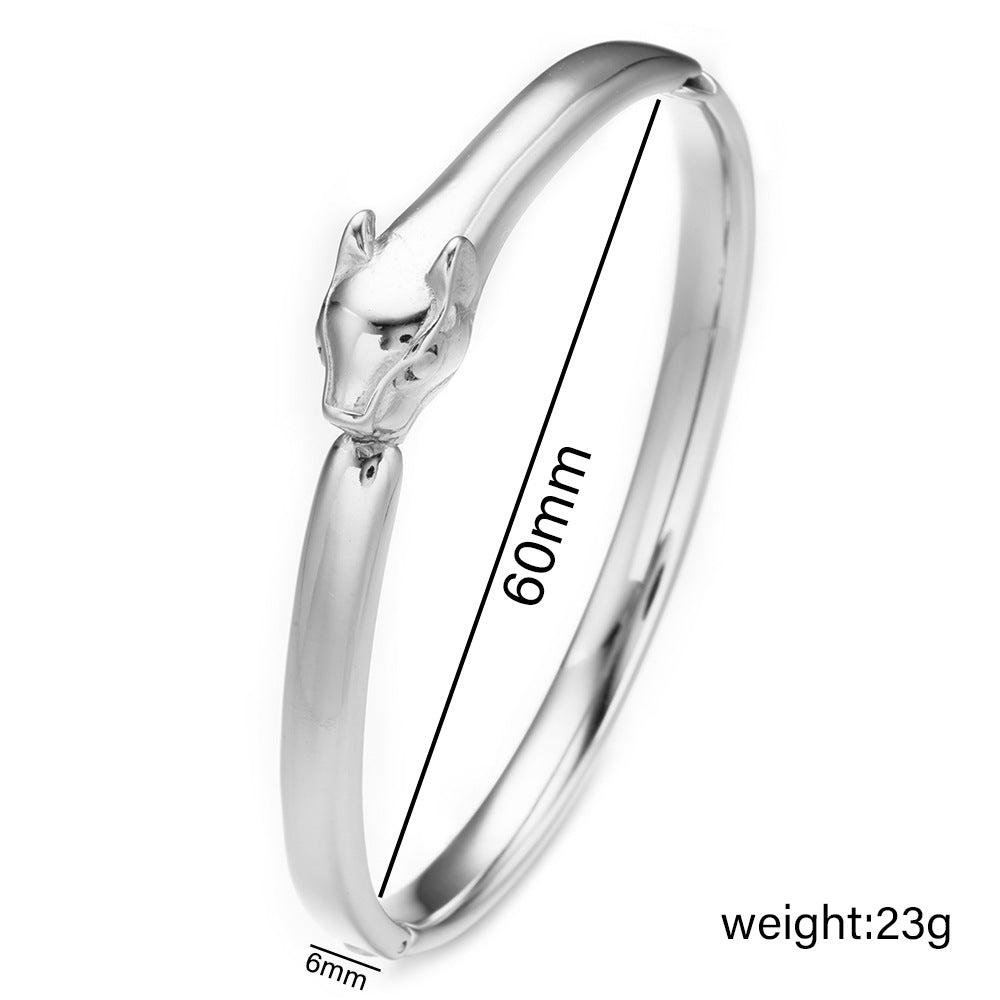 Bracciale Minimalista in Acciaio Inossidabile da Donna con Placcatura in Acciaio al Titanio e Intarsio di Strass a Forma Geometrica Ovale