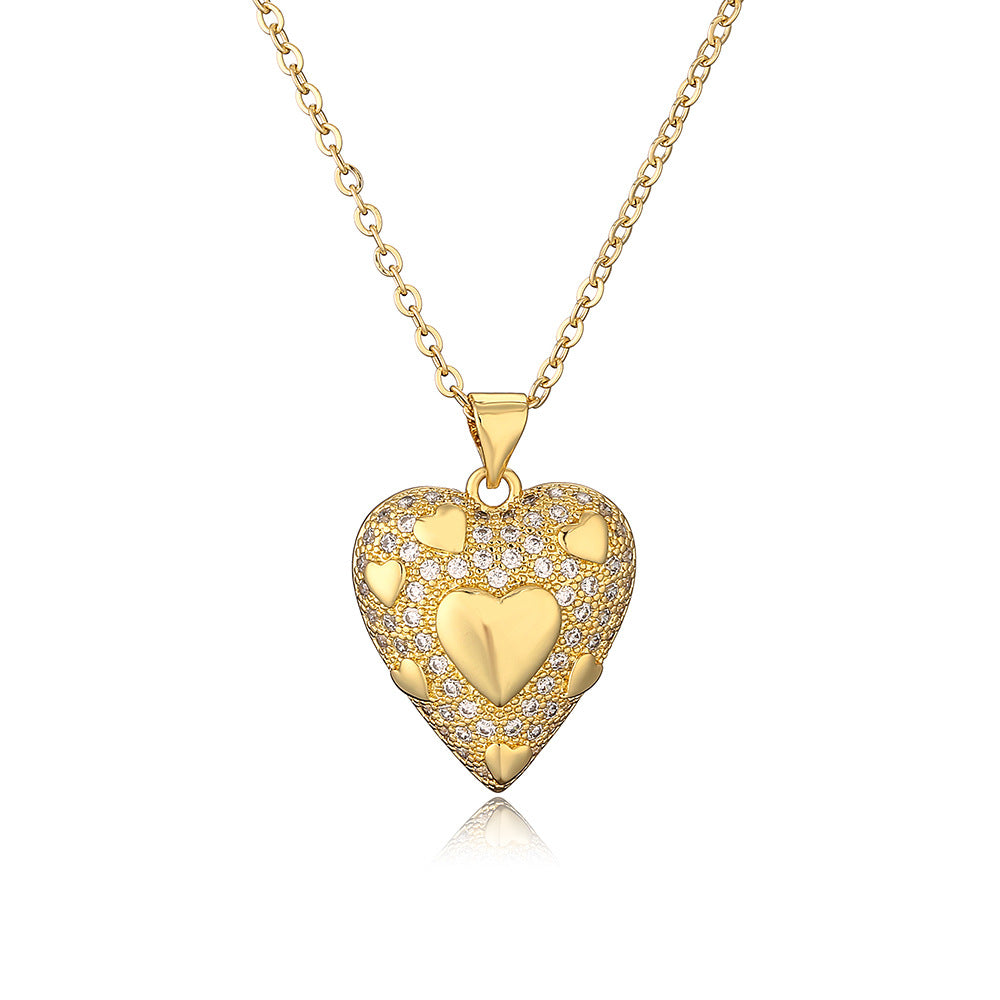 Collana minimalista a forma di cuore in rame placcato oro vero con ciondolo in zircone per donna