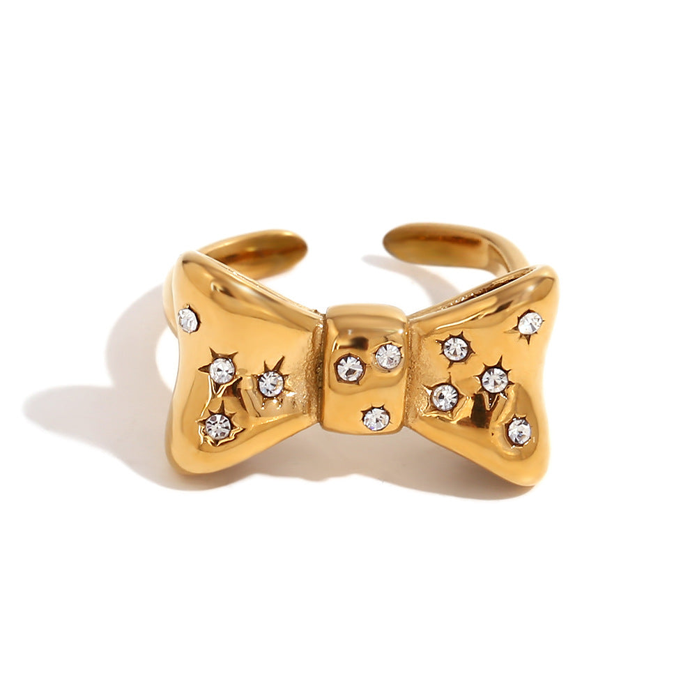 Minimalist Bow-Shaped Stainless Steel Ring with 18K Gold Plating for Women