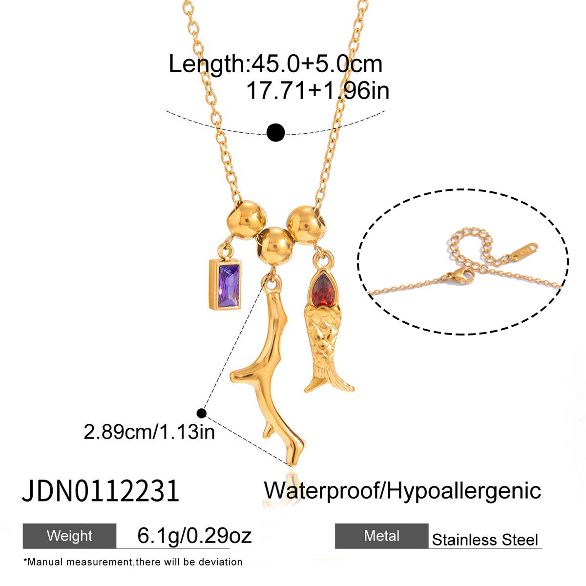 Fish Shape Titanium Steel Pendant Stainless Steel Plated Necklace and Earring Set for Women