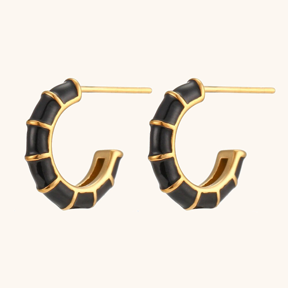 Pendientes de acero inoxidable con diseño geométrico de esmalte, baño de oro de 18 quilates y rueda en colores caramelo para mujer