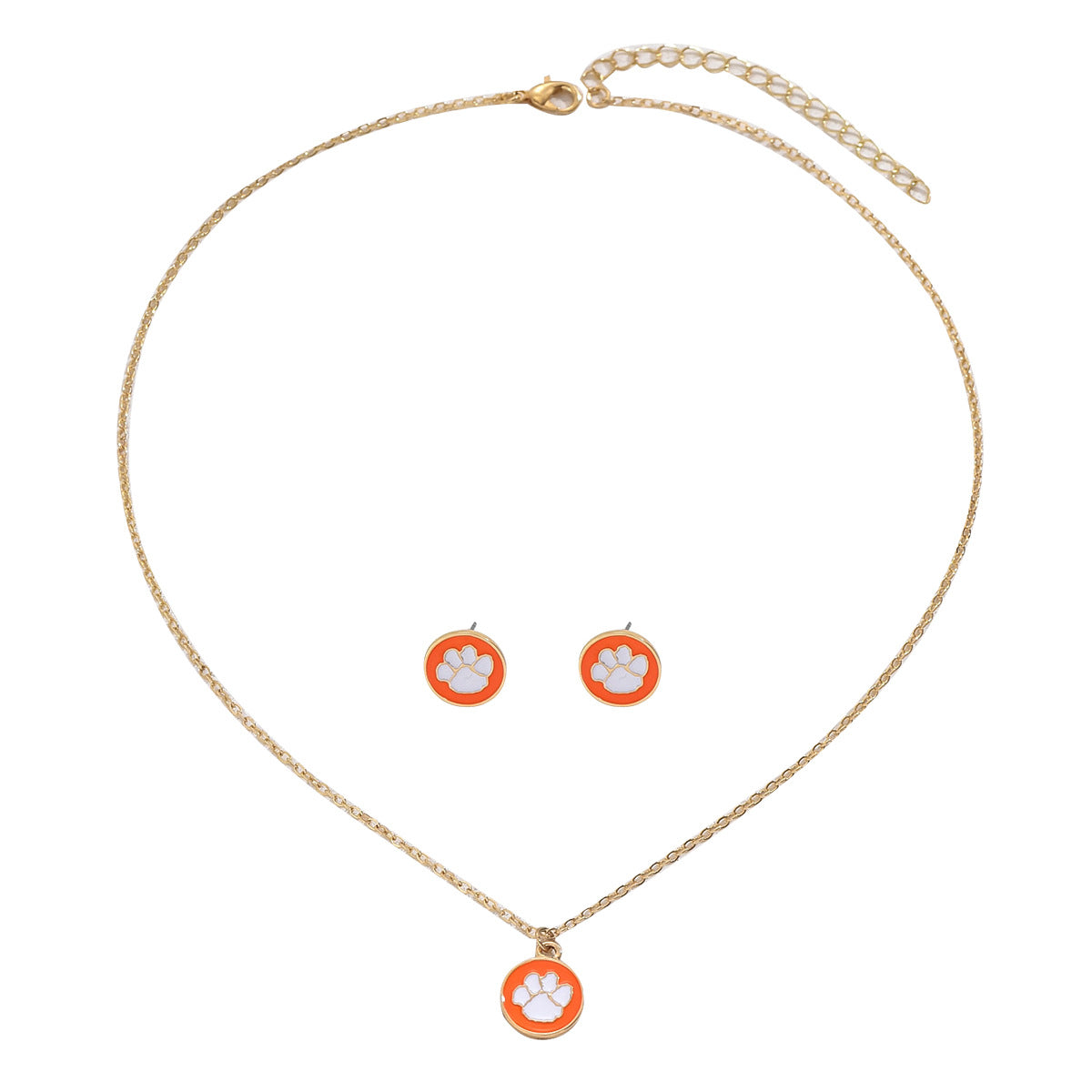 Fashionable OL Style Dog Paw Print Enamel Pendant Necklace Set for Women with Geometric Pattern and Circle Accent on Standard Chain