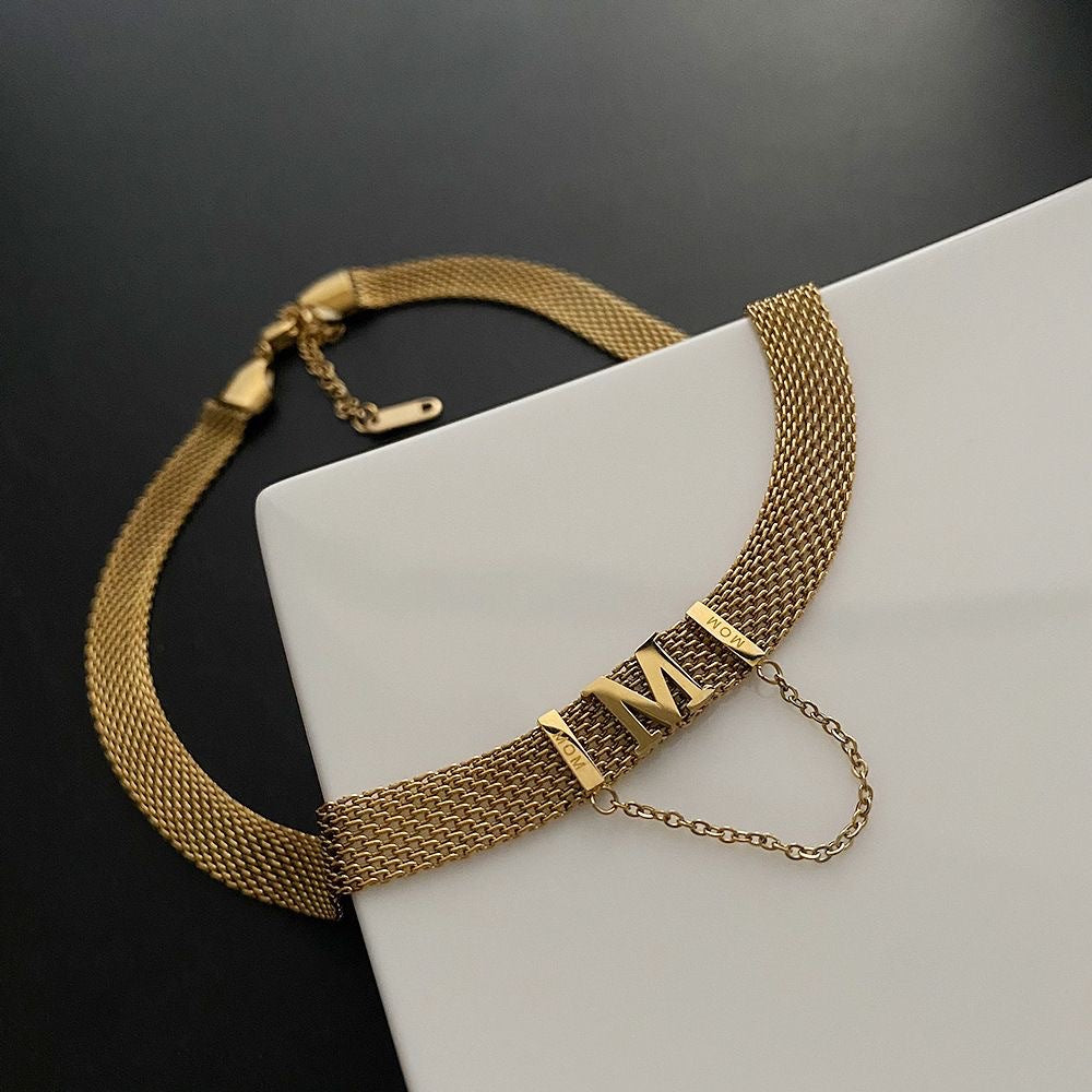 Letter Titanium Steel Plated Choker Necklace for Women