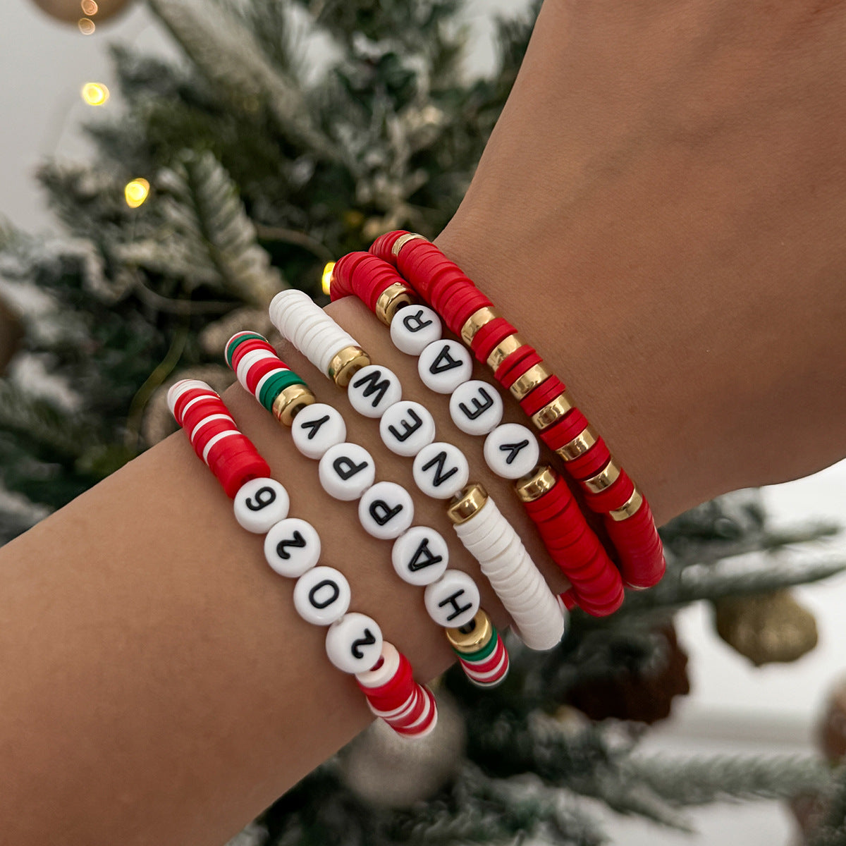 Minimalist Letter Resin Beaded Stretch Bracelet for Women