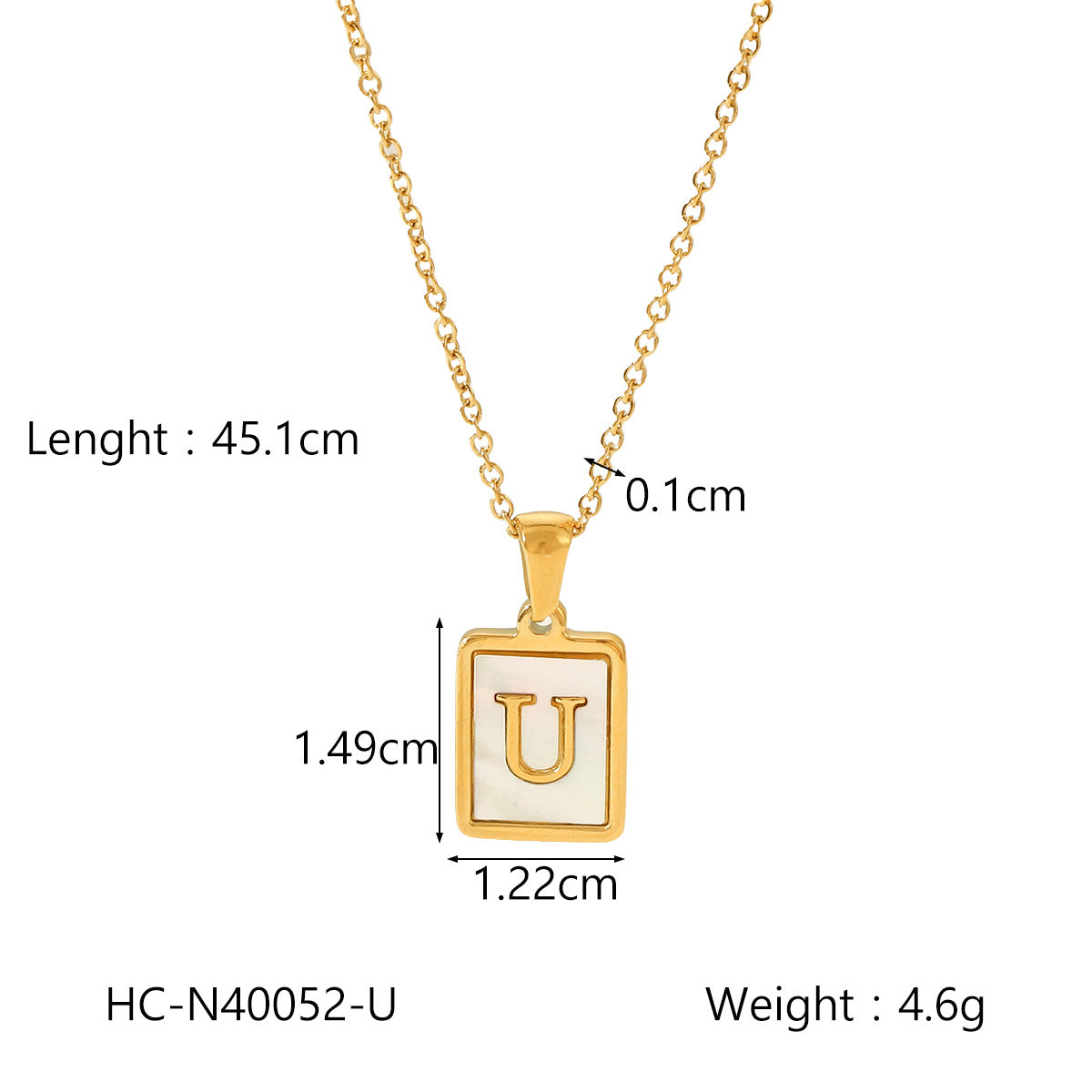Minimalist Letter Pendant Necklace in Titanium Steel with 18K Gold Plating on Stainless Steel Chain for Women