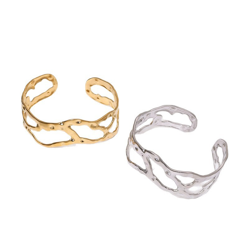 Minimalist Geometric 18K Gold Plated Stainless Steel Titanium Steel Open Cuff Bracelet