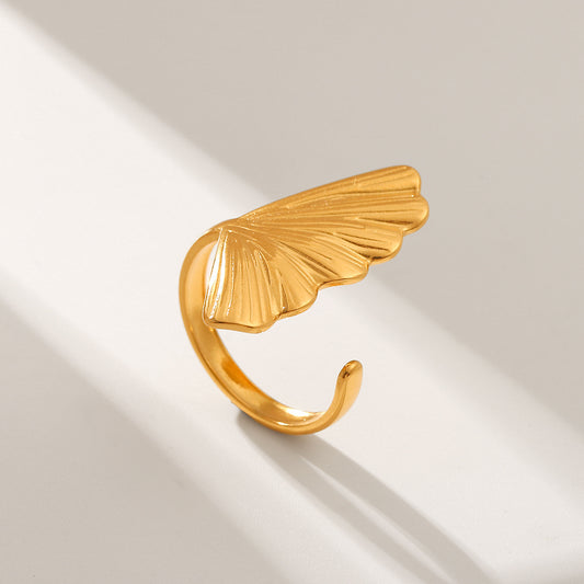 Minimalist Fish Tail Shaped Titanium Steel Ring for Women with Plated Finish and Adjustable Open Band