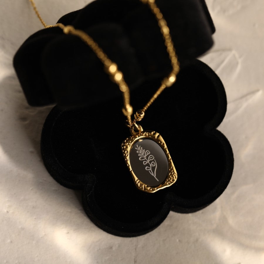 Vintage French Rose Flower Pendant Necklace 18K Gold Plated Titanium Steel Double Layer Beaded Chain