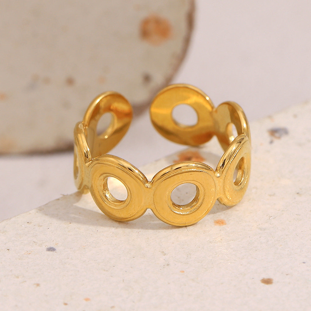 Anello Minimalista Geometrico in Acciaio Inox con Placcatura in Oro 18K, Design a Fascia Aperta Regolabile per Donna
