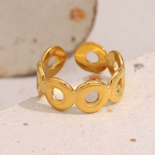 Anillo minimalista geométrico de acero inoxidable con chapado en oro de 18 quilates, diseño de banda abierta ajustable para mujer