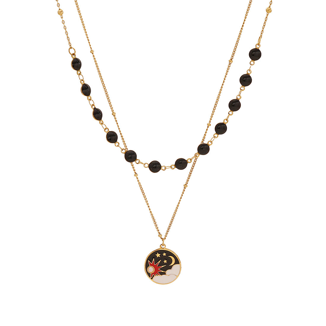 Collana con ciondolo a cuore a doppio strato in acciaio inossidabile smaltato nero personalizzato