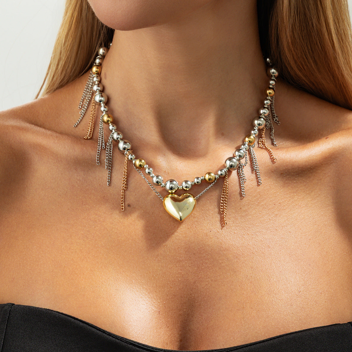 Sweet Star Heart Alloy Plated Pendant Necklace with Pearl Charm for Women