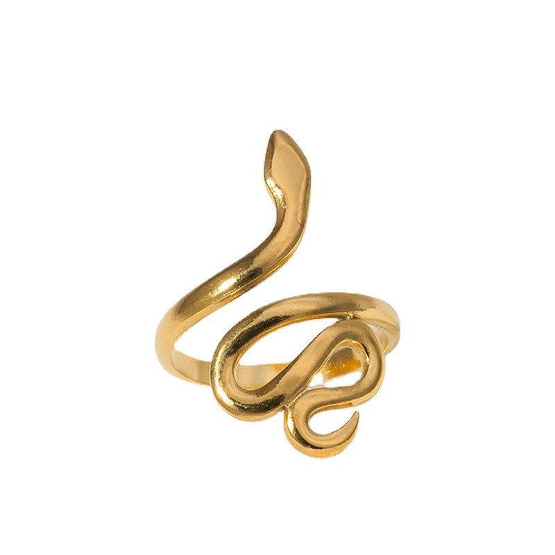 Anello regolabile in acciaio inossidabile a forma di serpente stile vintage da donna con finitura placcata
