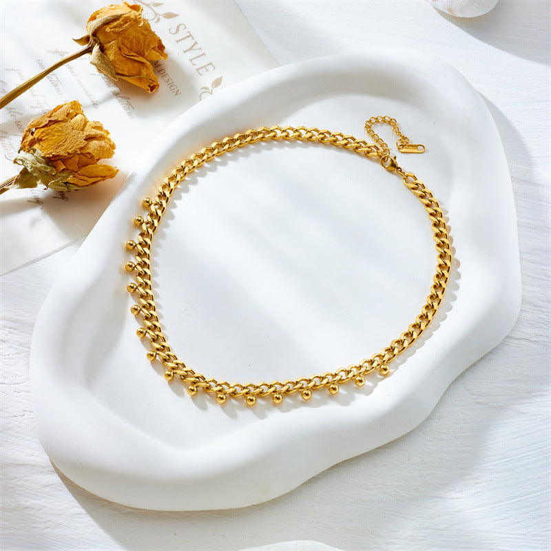 Collar Minimalista de Acero Inoxidable con Cadena Gruesa y Colgante Chapado en Tono Dorado para Mujer