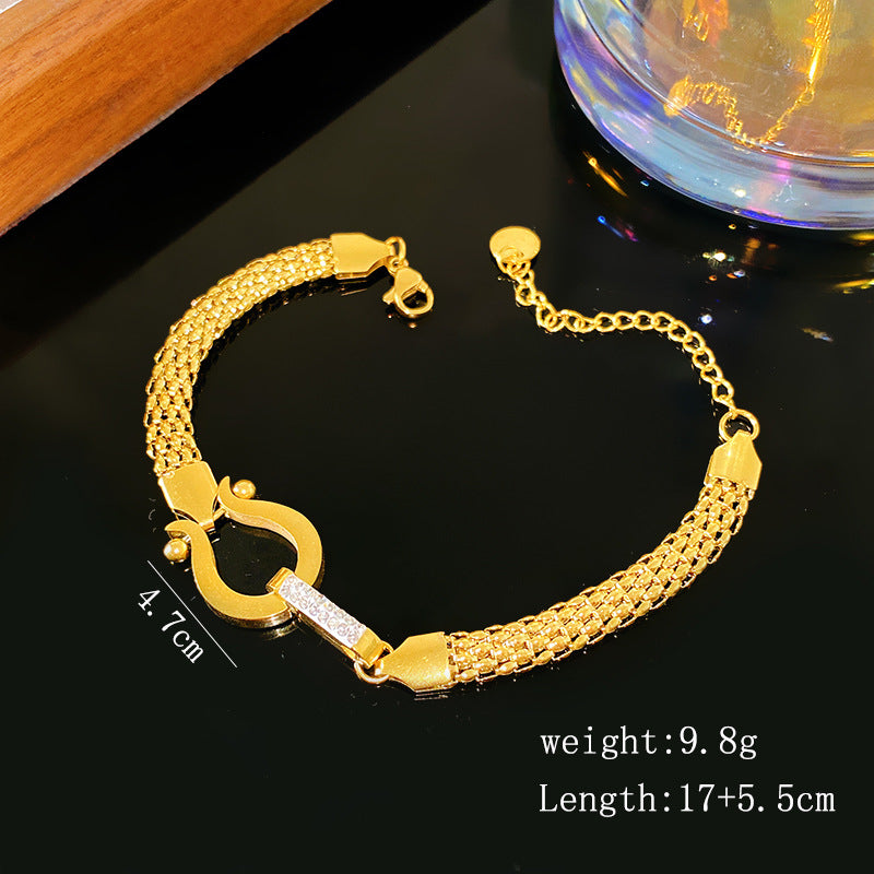 Vintage Micro-paved Diamond Horseshoe Braided Titanium Steel Bracelet