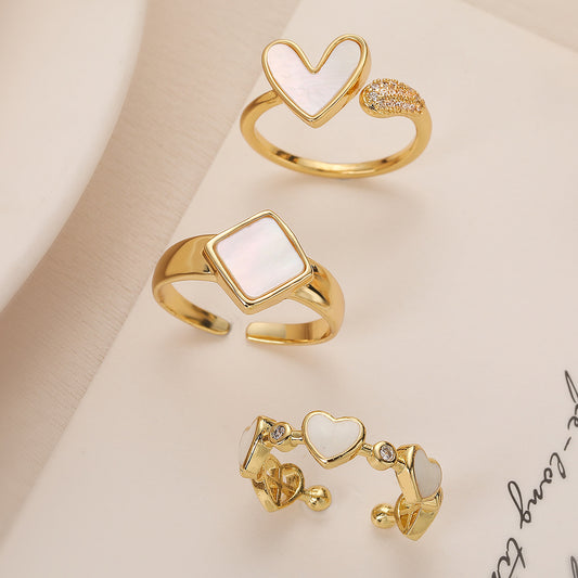 Anillo de Cobre Minimalista Geométrico en Forma de Corazón con Chapado en Oro Real y Incrustación de Circonia para Mujer