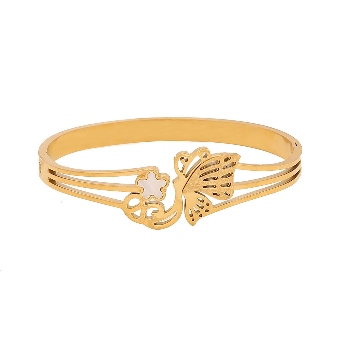 Fashionable Floral Heart Butterfly Stainless Steel Bracelet with Plated Finish for Women