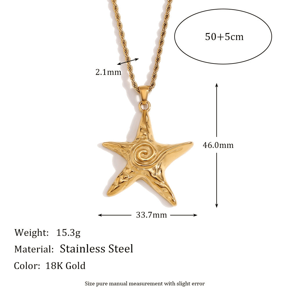 Vintage Star-Shaped Stainless Steel Necklace with 18K Gold Plating and Star Pendant for Women