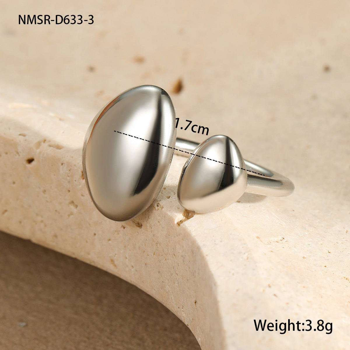 Anillo ajustable de acero inoxidable con forma de gota, diseño geométrico minimalista calado y acabado chapado para mujer
