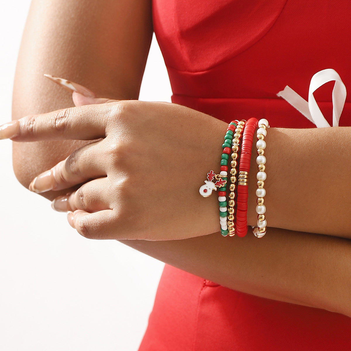 Cartoon Christmas Character Pendant Adjustable Beaded Bracelet with Snowflake and Santa Bell Accents for Women and Men