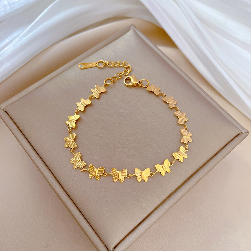 Minimalist Vintage Butterfly Chain Bracelet for Women and Men Titanium Steel Wavy Texture Bean Pattern