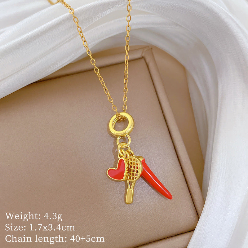 Sweet Minimalist Animal Shape Micro-Inlaid Cubic Zirconia Brass Pendant Titanium Steel Necklace for Unisex