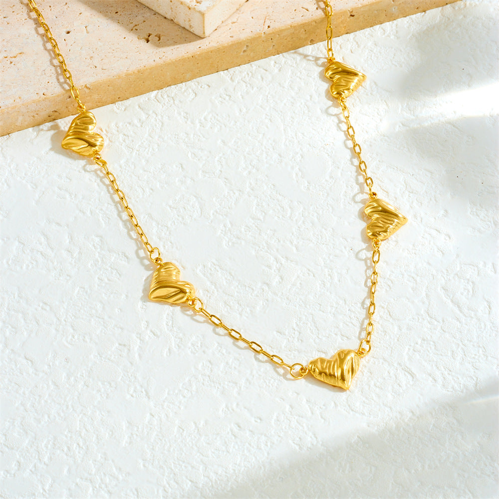 Minimalist Elegant Gold Plated Textured Heart Flower Stainless Steel Necklace Cable Chain for Women