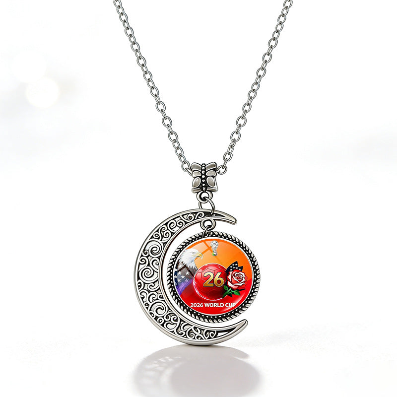 Collana casual unisex in lega placcata con ciondolo rotondo in cristallo geometrico e catena a cavetto
