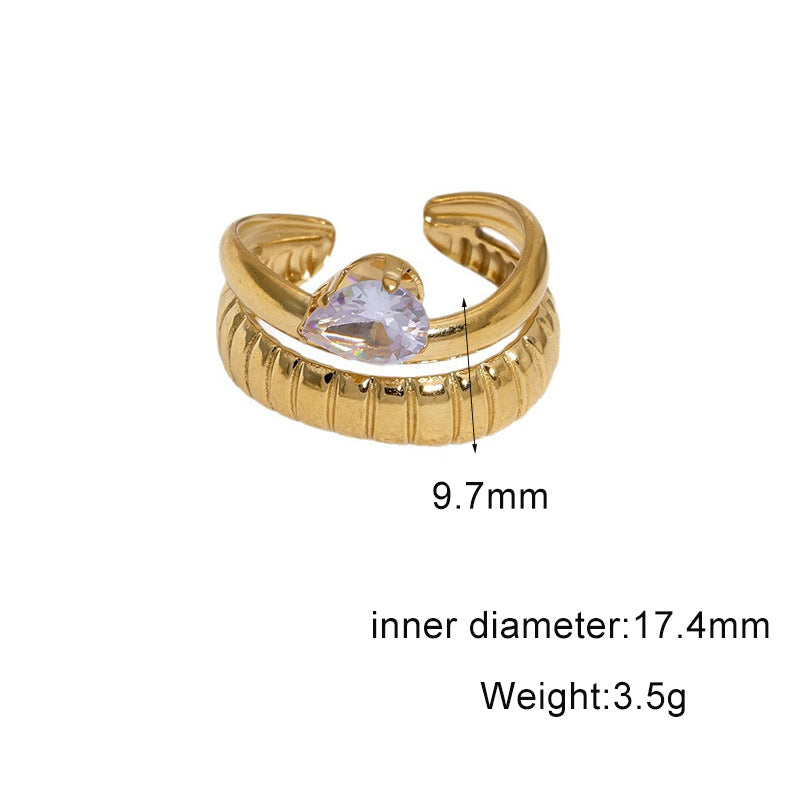 Minimalist 18K Gold Plated Geometric Star Cubic Zirconia Inlay Stainless Steel Open Ring for Women