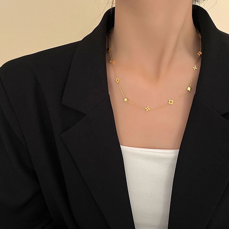 Minimalist Luxury Titanium Steel Plated Square Geometric Pendant Necklace for Unisex